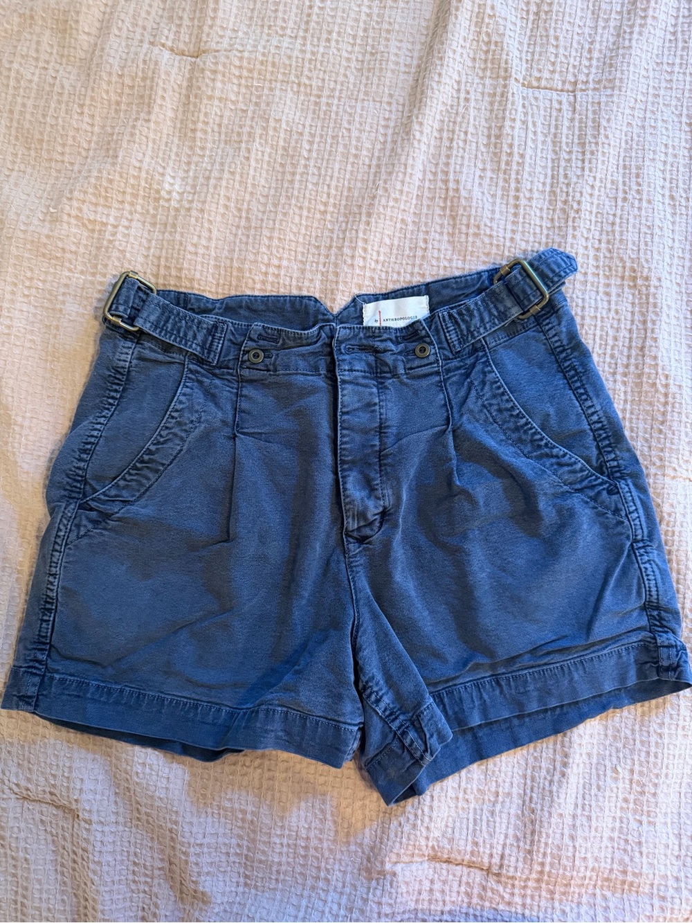 Anthropologie Pleated Utility Shorts Side Buckles Washed Navy High Rise 27